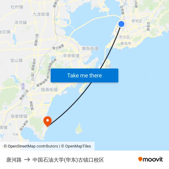 唐河路 to 中国石油大学(华东)古镇口校区 map