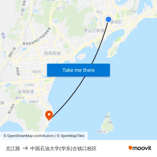 北江路 to 中国石油大学(华东)古镇口校区 map