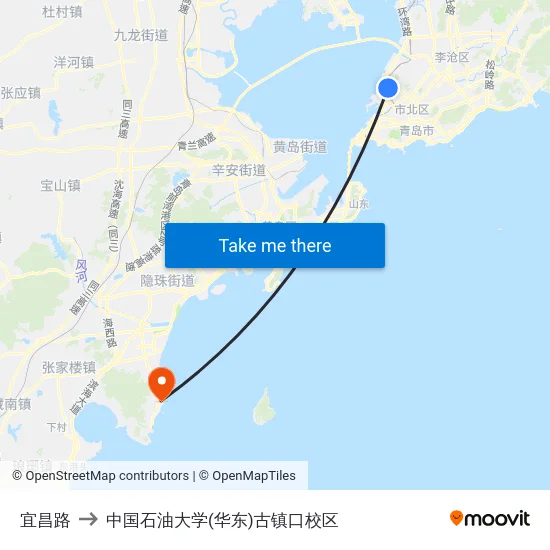 宜昌路 to 中国石油大学(华东)古镇口校区 map