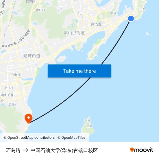 环岛路 to 中国石油大学(华东)古镇口校区 map