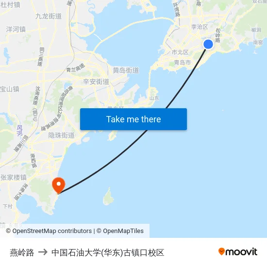 燕岭路 to 中国石油大学(华东)古镇口校区 map