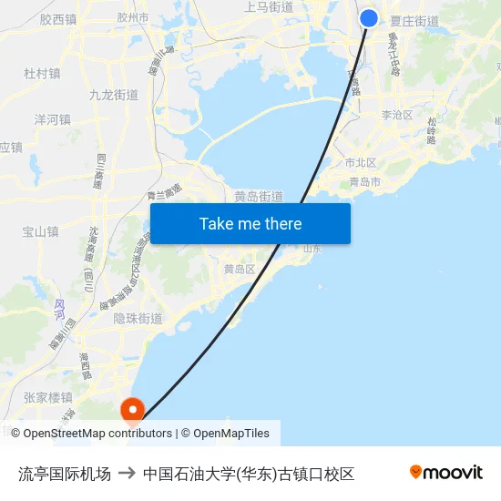 流亭国际机场 to 中国石油大学(华东)古镇口校区 map