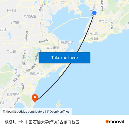 板桥坊 to 中国石油大学(华东)古镇口校区 map