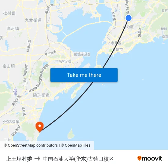 上王埠村委 to 中国石油大学(华东)古镇口校区 map