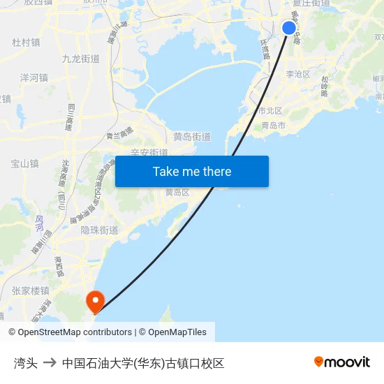 湾头 to 中国石油大学(华东)古镇口校区 map