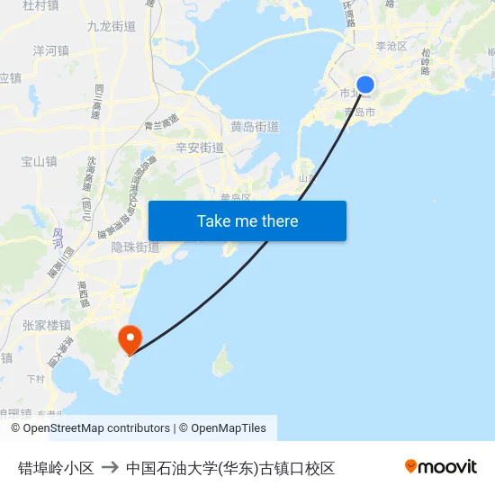 错埠岭小区 to 中国石油大学(华东)古镇口校区 map