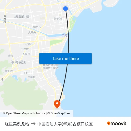 红星美凯龙站 to 中国石油大学(华东)古镇口校区 map