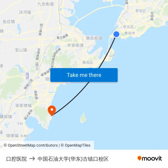 口腔医院 to 中国石油大学(华东)古镇口校区 map