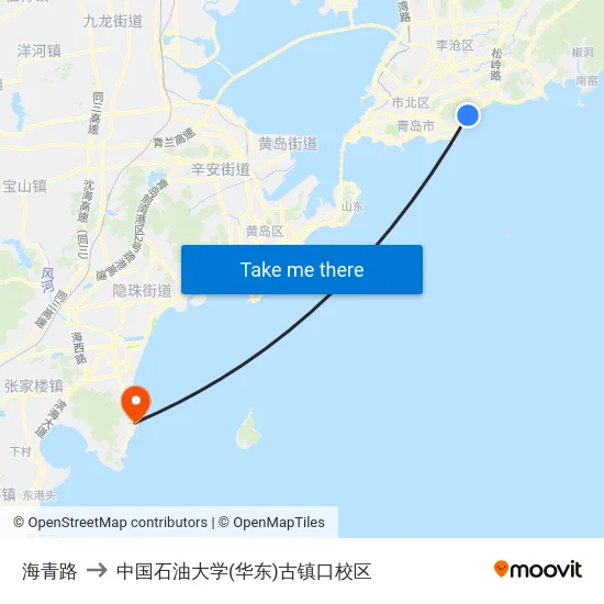 海青路 to 中国石油大学(华东)古镇口校区 map