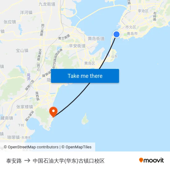 泰安路 to 中国石油大学(华东)古镇口校区 map