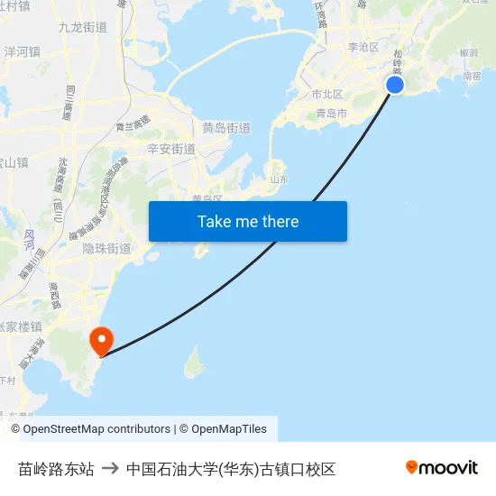 苗岭路东站 to 中国石油大学(华东)古镇口校区 map