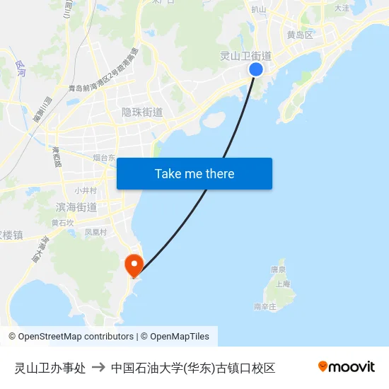 灵山卫办事处 to 中国石油大学(华东)古镇口校区 map