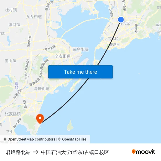 君峰路北站 to 中国石油大学(华东)古镇口校区 map