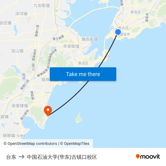 台东 to 中国石油大学(华东)古镇口校区 map