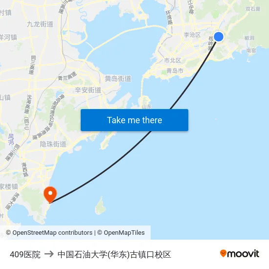 409医院 to 中国石油大学(华东)古镇口校区 map