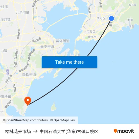 枯桃花卉市场 to 中国石油大学(华东)古镇口校区 map