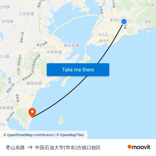 枣山东路 to 中国石油大学(华东)古镇口校区 map