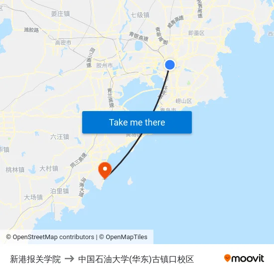 新港报关学院 to 中国石油大学(华东)古镇口校区 map