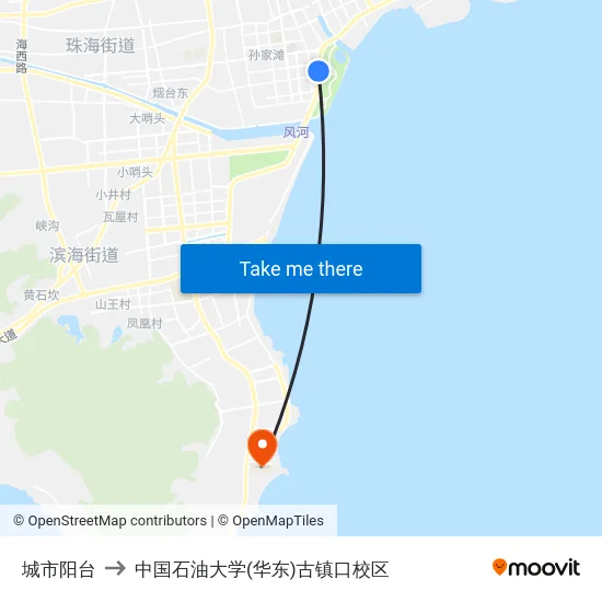 城市阳台 to 中国石油大学(华东)古镇口校区 map