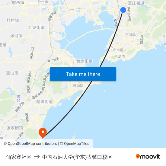 仙家寨社区 to 中国石油大学(华东)古镇口校区 map