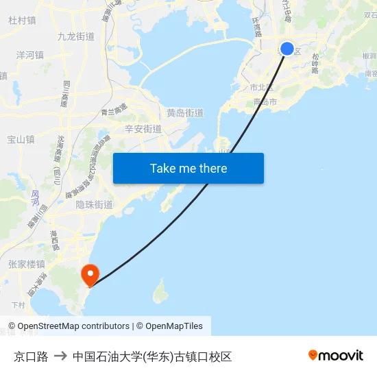 京口路 to 中国石油大学(华东)古镇口校区 map