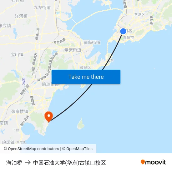 海泊桥 to 中国石油大学(华东)古镇口校区 map