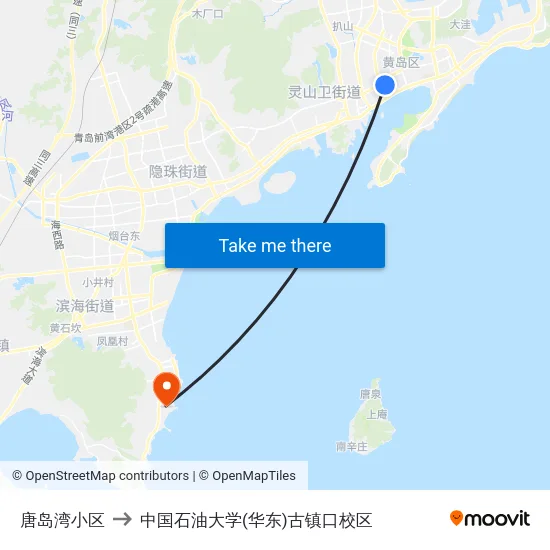 唐岛湾小区 to 中国石油大学(华东)古镇口校区 map