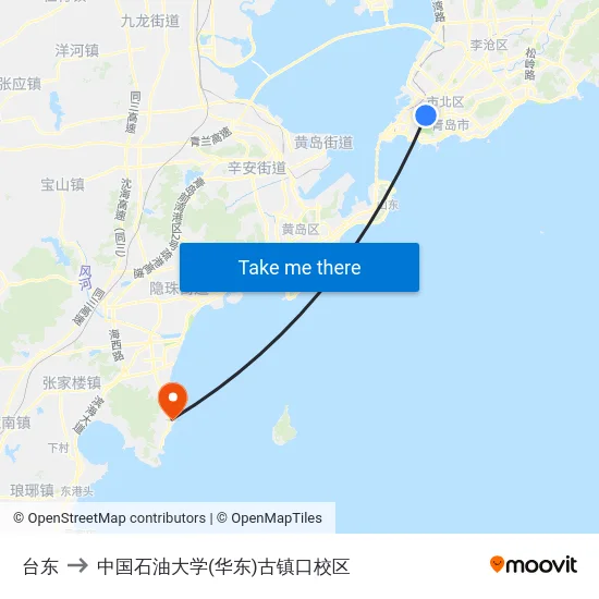台东 to 中国石油大学(华东)古镇口校区 map