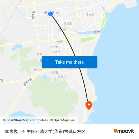 家家悦 to 中国石油大学(华东)古镇口校区 map
