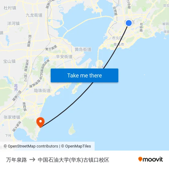 万年泉路 to 中国石油大学(华东)古镇口校区 map