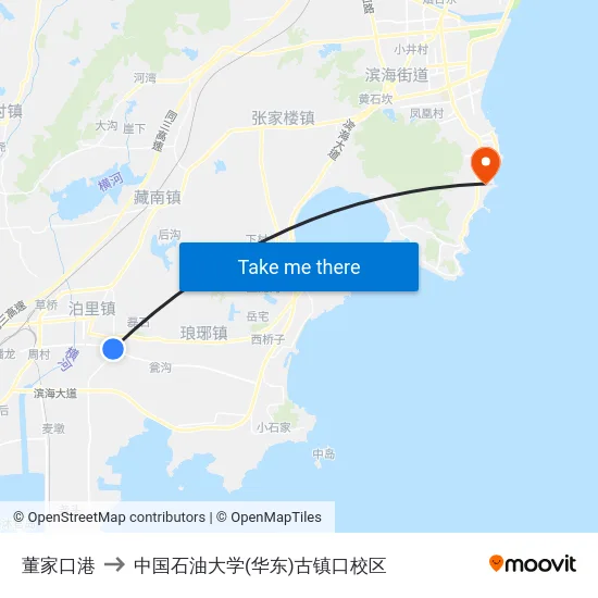 董家口港 to 中国石油大学(华东)古镇口校区 map