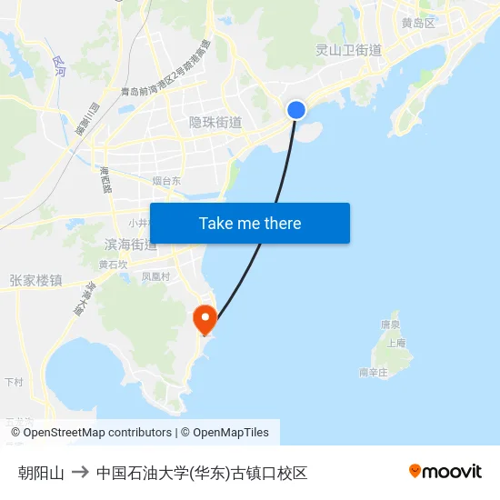 朝阳山 to 中国石油大学(华东)古镇口校区 map