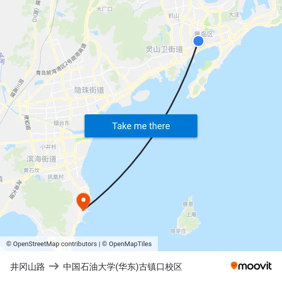 井冈山路 to 中国石油大学(华东)古镇口校区 map