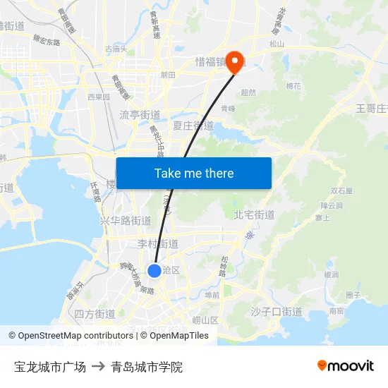 宝龙城市广场 to 青岛城市学院 map