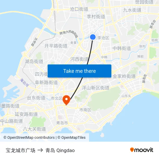宝龙城市广场 to 青岛 Qingdao map