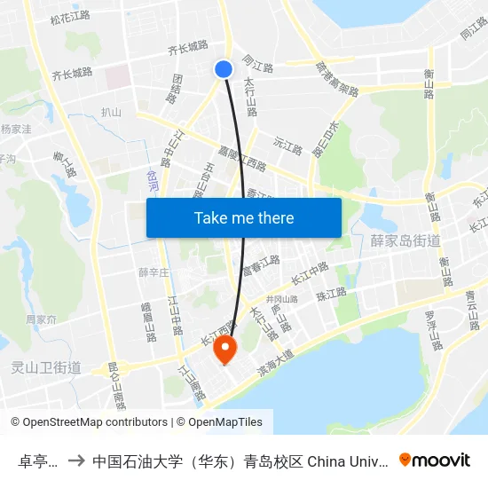 卓亭广场 to 中国石油大学（华东）青岛校区 China University Of Petroleum map