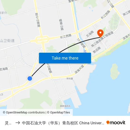 灵山卫 to 中国石油大学（华东）青岛校区 China University Of Petroleum map