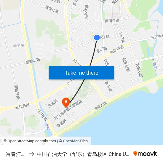 富春江路小学 to 中国石油大学（华东）青岛校区 China University Of Petroleum map