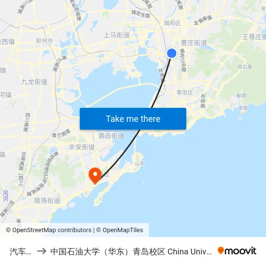 汽车北站 to 中国石油大学（华东）青岛校区 China University Of Petroleum map