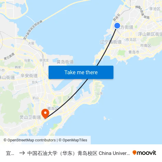 宜昌路 to 中国石油大学（华东）青岛校区 China University Of Petroleum map