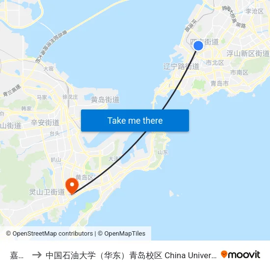 嘉禾路 to 中国石油大学（华东）青岛校区 China University Of Petroleum map