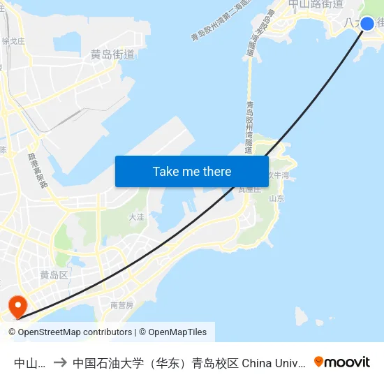 中山公园 to 中国石油大学（华东）青岛校区 China University Of Petroleum map