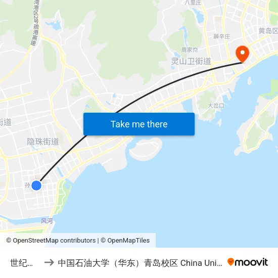 世纪新村北 to 中国石油大学（华东）青岛校区 China University Of Petroleum map