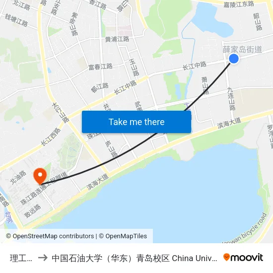 理工大学 to 中国石油大学（华东）青岛校区 China University Of Petroleum map