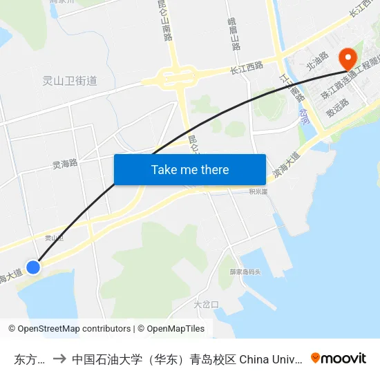 东方华庭 to 中国石油大学（华东）青岛校区 China University Of Petroleum map