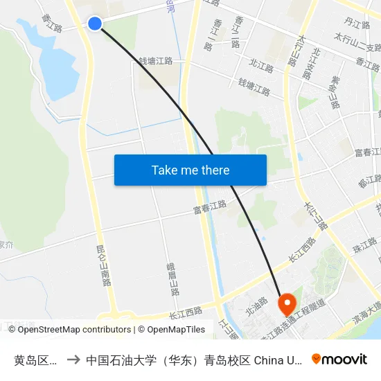 黄岛区检察院 to 中国石油大学（华东）青岛校区 China University Of Petroleum map