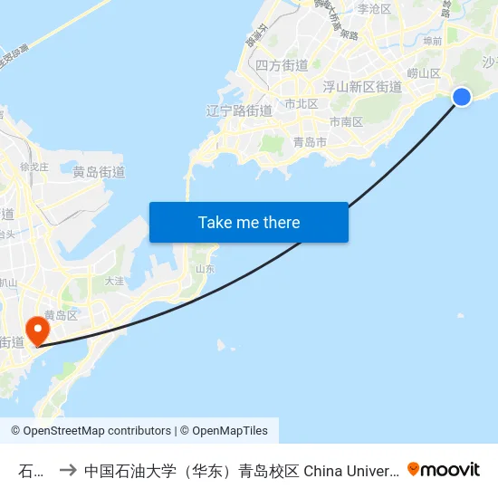 石老人 to 中国石油大学（华东）青岛校区 China University Of Petroleum map
