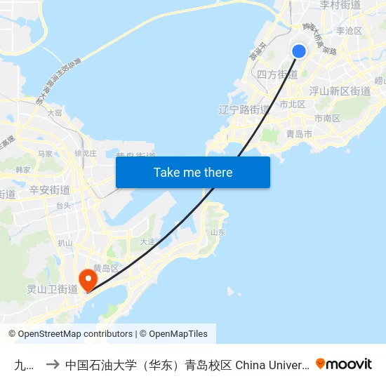 九江路 to 中国石油大学（华东）青岛校区 China University Of Petroleum map