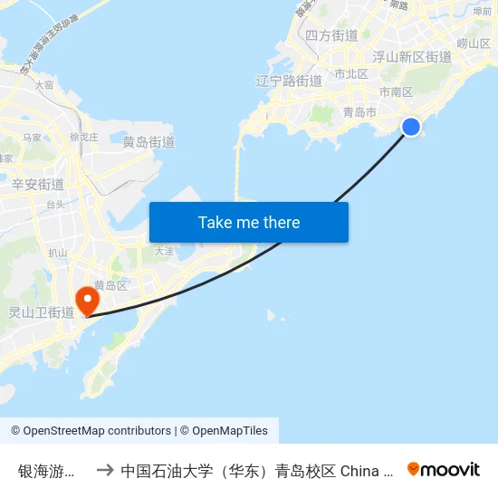 银海游艇俱乐部 to 中国石油大学（华东）青岛校区 China University Of Petroleum map