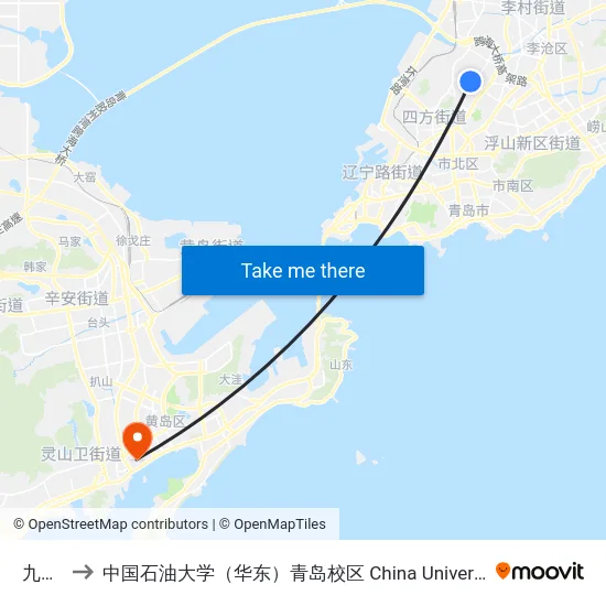 九江路 to 中国石油大学（华东）青岛校区 China University Of Petroleum map